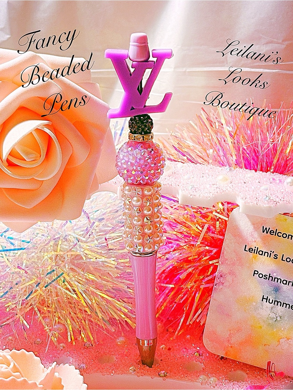 Fancy beaded Pen/gifts/purple beads/purple logo/girly